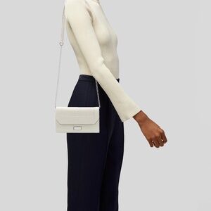 Lancel Ninon Leather Snow Ivory Chain Wallet Crossbody Bag Purse New!